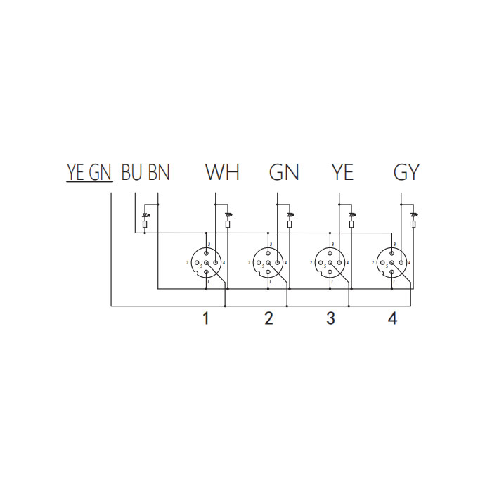 M12 Junction box、Single channel、NPN、4-port split type、With LED、PUR flexible cable、Black sheath、24N401-xxx