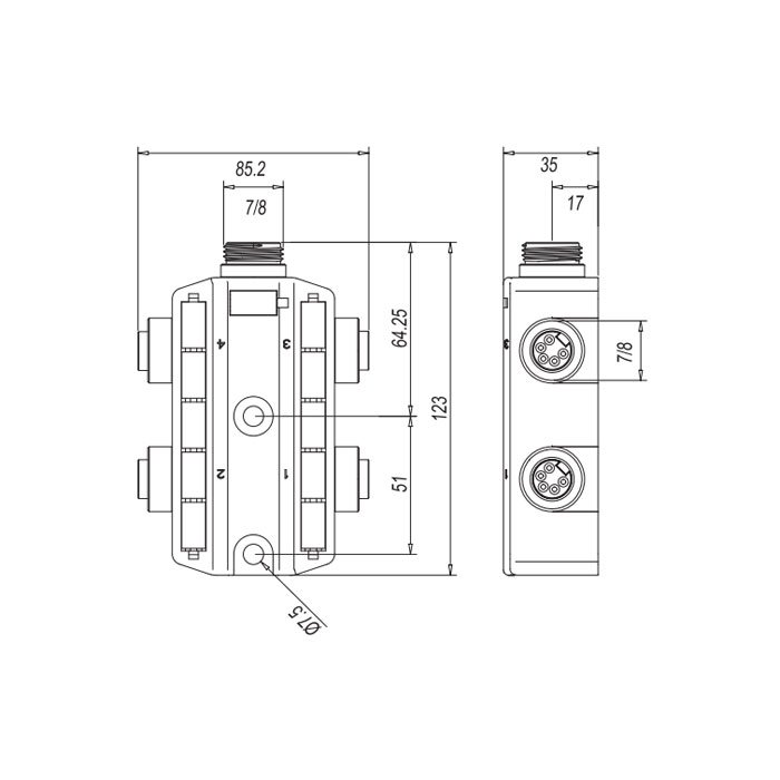 7/8”interface、5 Pin、4 Port、Power junction box、270541