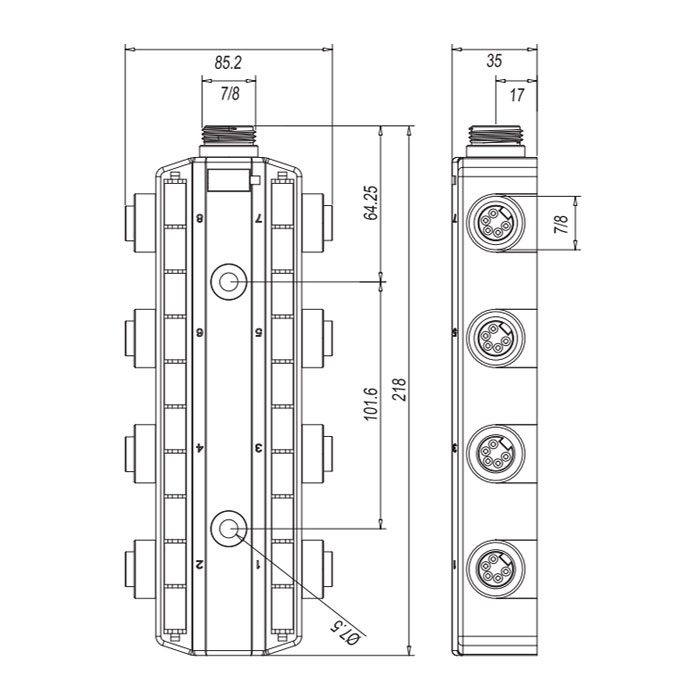 7/8”interface、5 Pin、8 Port、Power junction box、270581