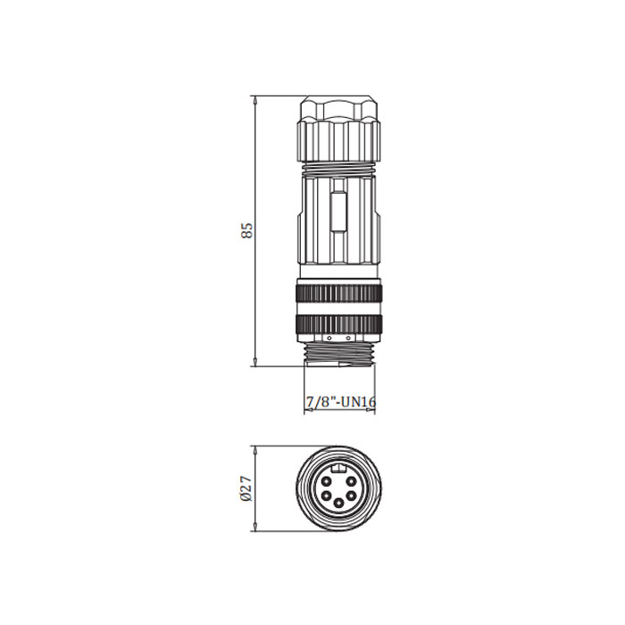 7/8”5Pin、公头直型、螺钉连接、0PF021