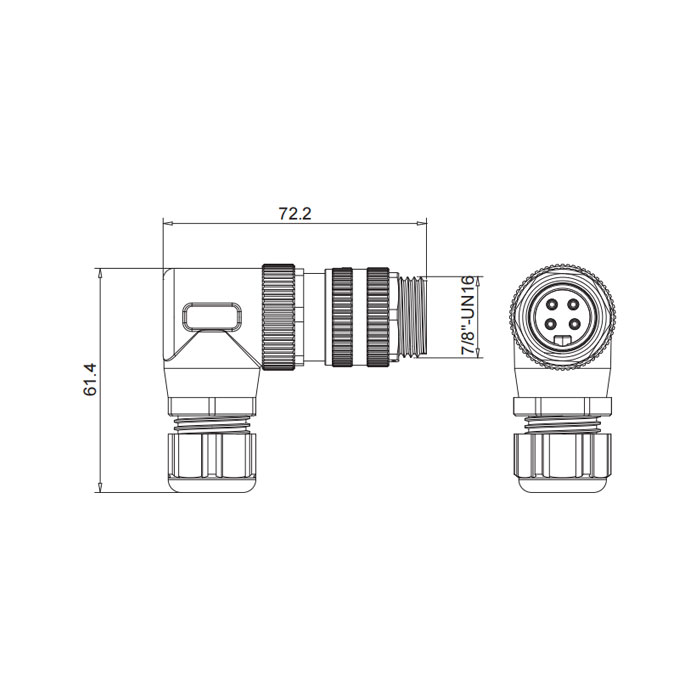 7/8” 4Pin、公头90°、螺钉连接、0PF063