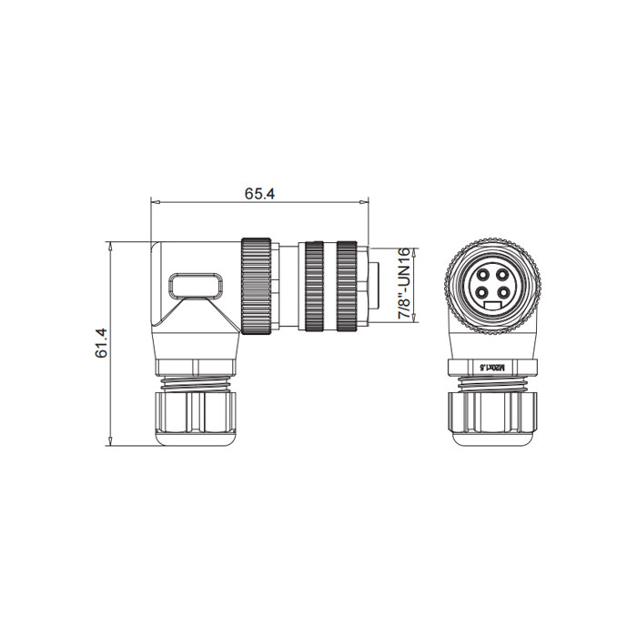 7/8”4 Pin、Female 90°、Screw connection、0PF043