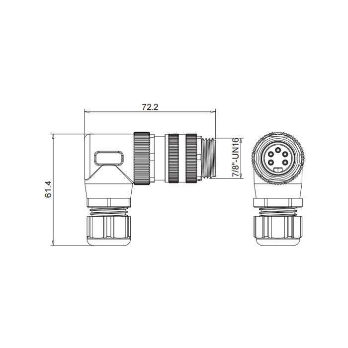 7/8”5Pin、Male 90°、Screw connection、0PF023