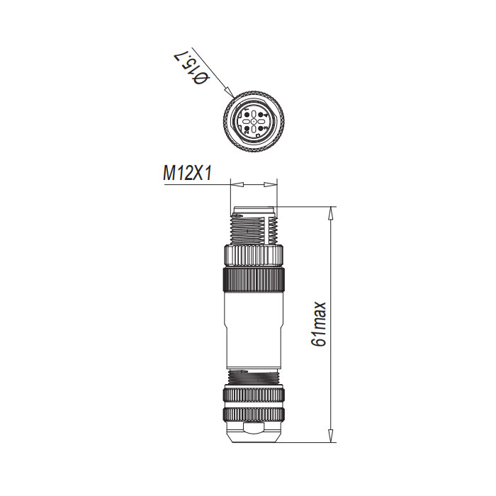 M12 4Pin、D-coded、Straight male、Push-in terminal、Metal shielding、0CF381 