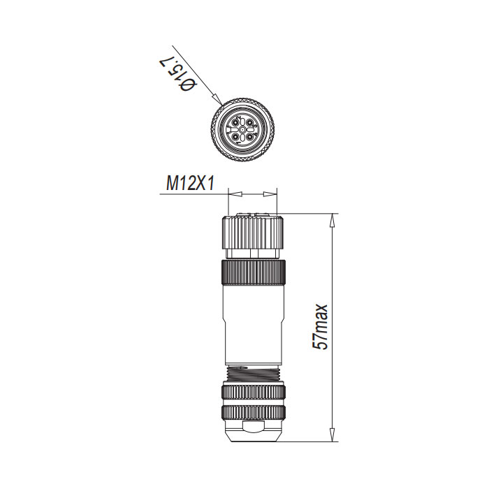 M12 4Pin、母头直型、直插式连接、金属屏蔽、64F761