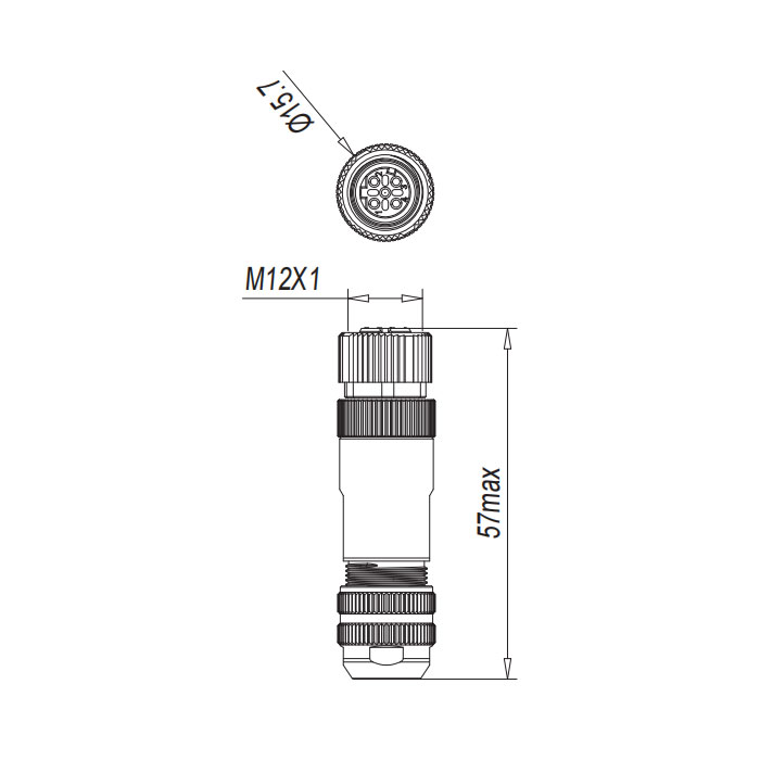 M12 4Pin、D-coded、母头直型、直插式连接、金属屏蔽、0CF421