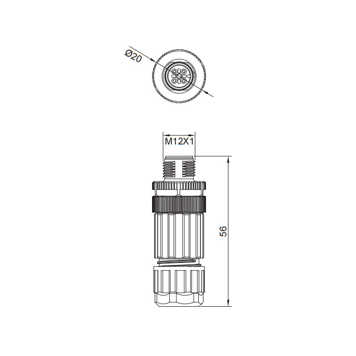 M12 4Pin、公头直型、螺钉连接、64F101