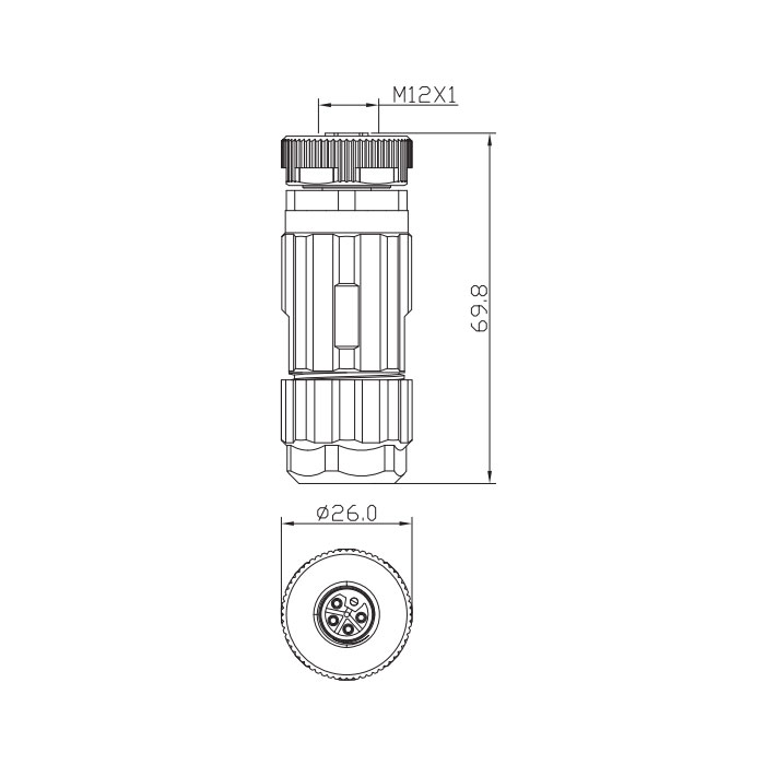 M12 2Pin、母头直型、L-coded、螺钉连接、64L002