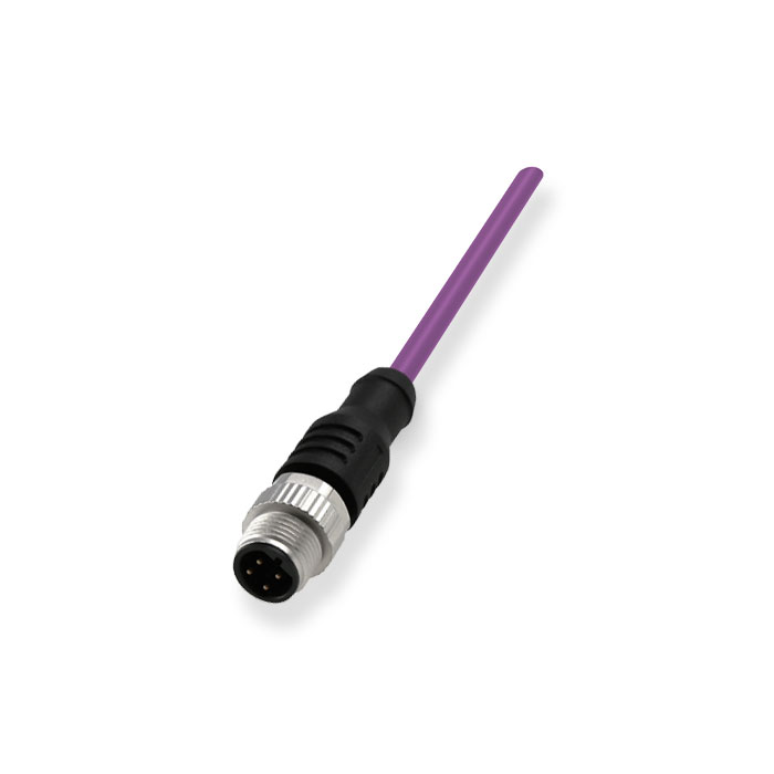 M12 5Pin 公头直型、B-coded、单端预铸PUR柔性电缆、带屏蔽、紫色护套、0C4021-XXX