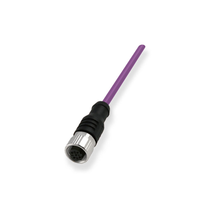 M12 5Pin 母头直型、B-coded、单端预铸PUR柔性电缆、带屏蔽、紫色护套、0C4001-XXX