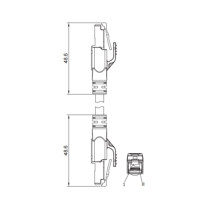 RJ45 male/RJ45 male、Double end molding PVC non flexible cable、With shielding、Blue sheath、Cat.6a 10Gbps、0C4483-XXX