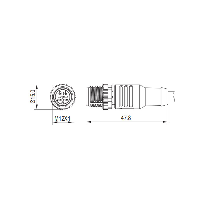 M12 4Pin，公头直型、单端预铸PVC非柔性电缆、带屏蔽、灰色护套、0C4A23-XXX