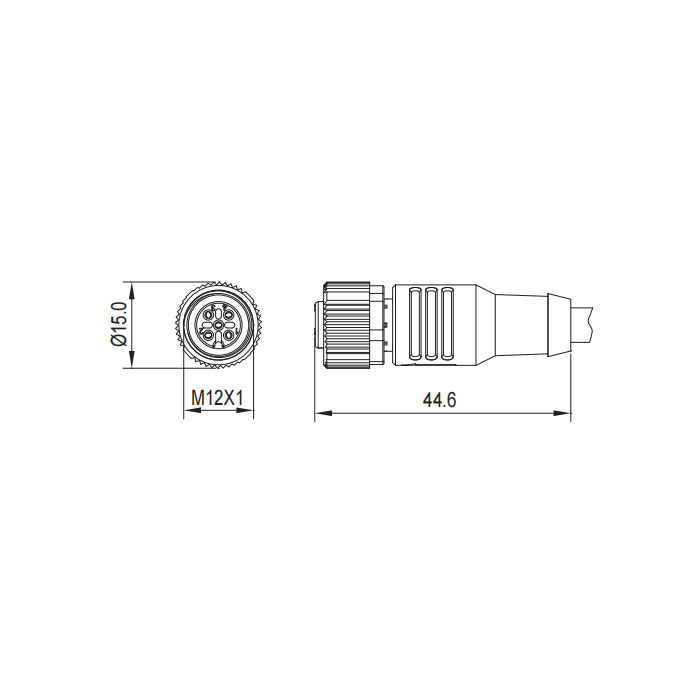 M12 4Pin，母头直型、单端预铸PUR柔性电缆、带屏蔽、紫色护套、0C4A01-XXX