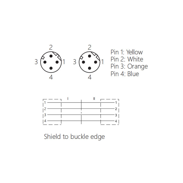 M12 4Pin D-coded male straight/male straight、Dual end molding PVC non-flexible cable、With shielding、Yellow sheath、0C4128-XXX