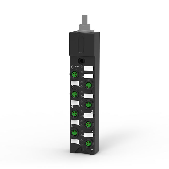 M8分线盒、单通道、PNP、8端口一体式、带LED、PVC非柔性电缆、灰色护套、23P821-XXX