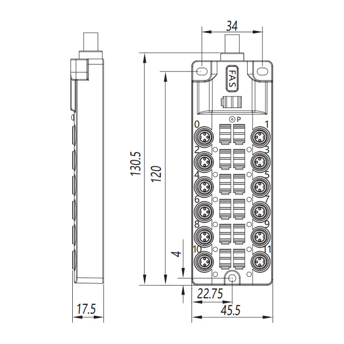 M8 Junction box、Single channel、NPN、12-port integrated、With LED、PVC non-flexible cable、Gray sheath、23NA21-xxx