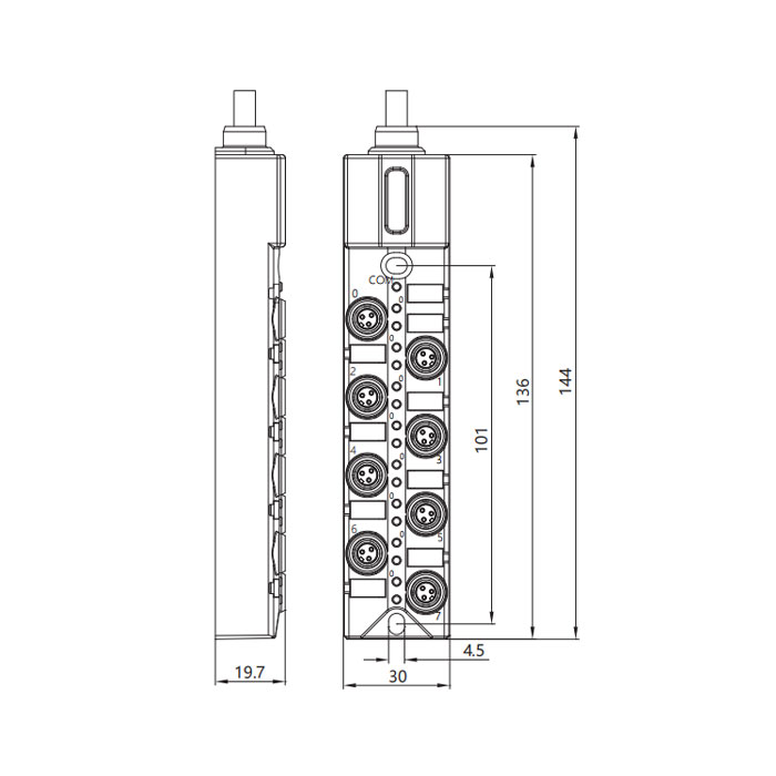 M8 Junction box、Single channel、PNP、8-port integrated、With LED、PUR flexible cable、Black sheath、 23P801-xxx