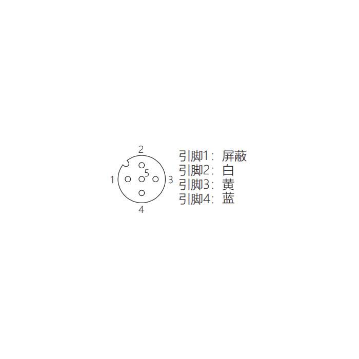 M12 4Pin、母头直型、单端预铸PVC非柔性电缆、带屏蔽、红色护套、0C4241-XXX