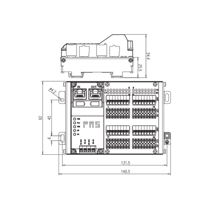 EtherCAT协议、32DI/DO 自适应配置、PNP、端子式、RJ45网口、IP20远程模块、009E54