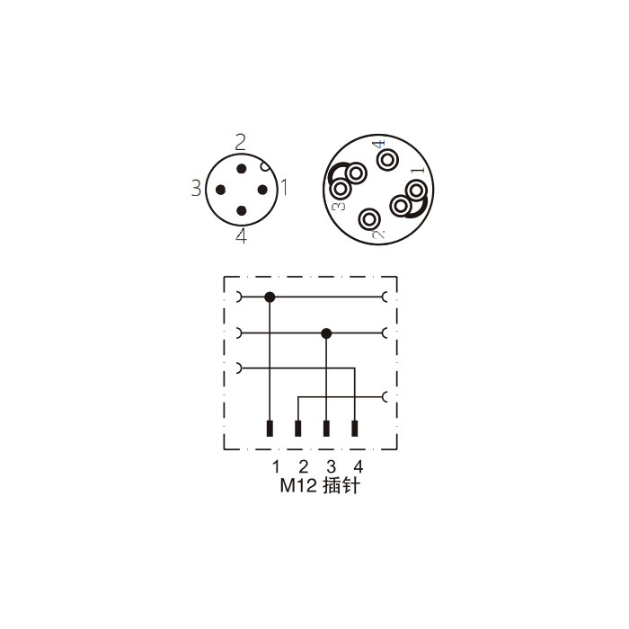 M12 4Pin、公头直型 转 两个自由端、直插式连接、食品级、Y型分线器、64FX29