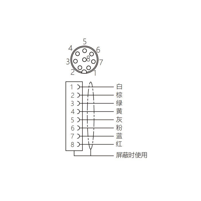 M8 8Pin、母头直型、单端预铸PVC非柔性电缆、灰色护套、63S743-XXX