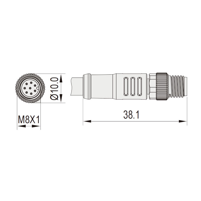 M8 8Pin、公头直型、单端预铸PVC非柔性电缆、灰色护套、63S763-XXX