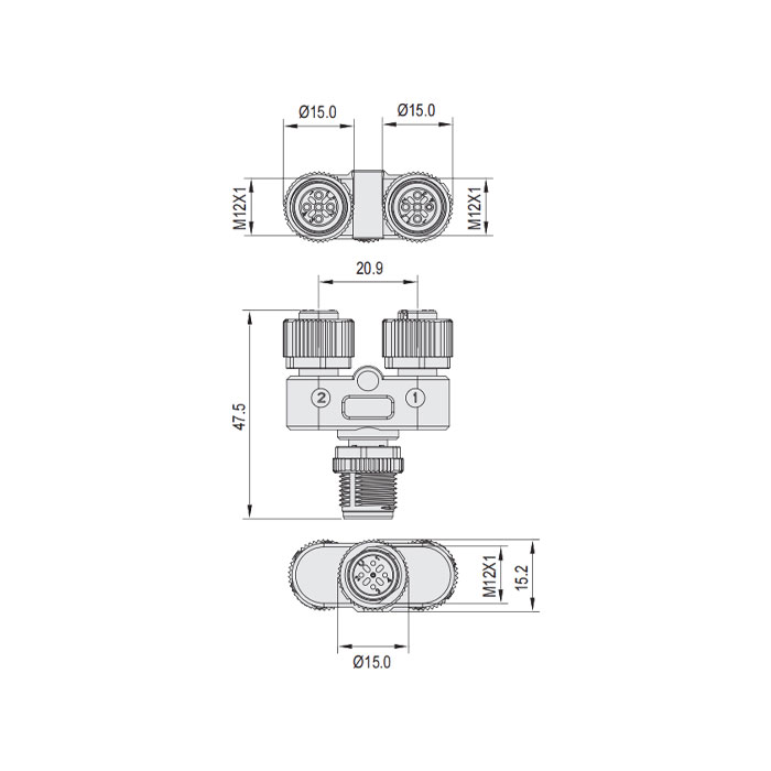 M12 4Pin公头 转 2xM12 4Pin母头、Y型插接器、644461