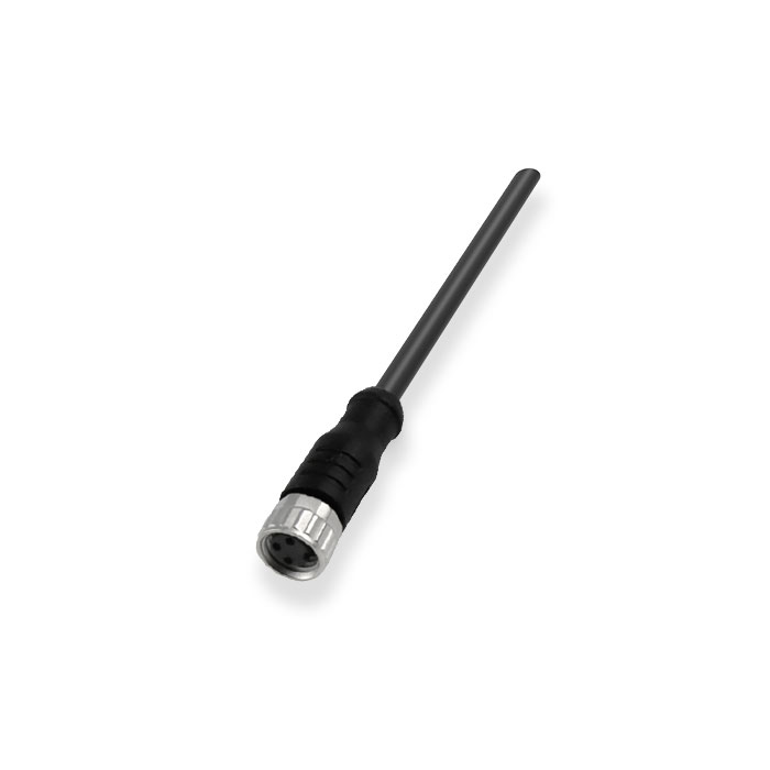 M8 3Pin、母头直型、耐高温120℃、单端预铸PUR柔性电缆、黑色护套、63H001-XXX