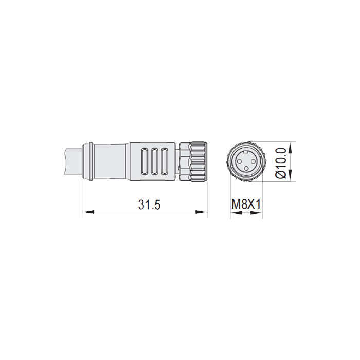 M8 3Pin、母头直型、耐高温120℃、单端预铸PUR柔性电缆、黑色护套、63H001-XXX