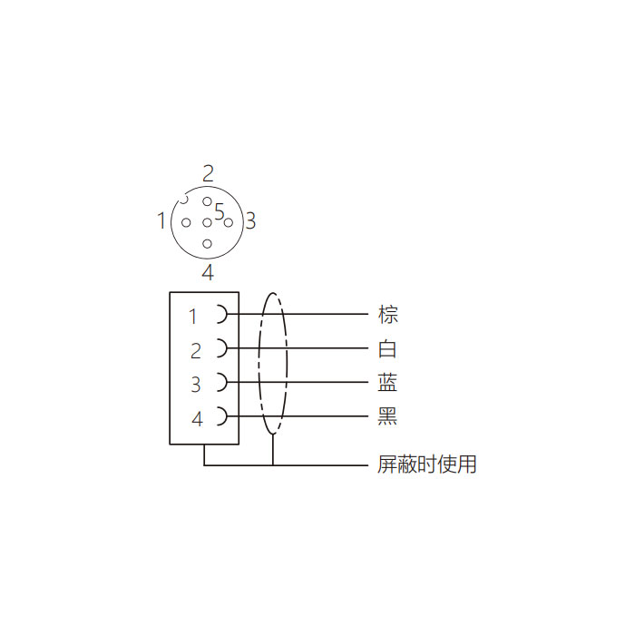 M12 4Pin、母头直型、耐高温120℃、单端预铸PUR柔性电缆、黑色护套、64H041-XXX