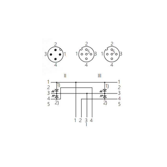 M12 4Pin公头 转 2xM12 3Pin母头90°带LED灯、Y型预铸PVC非柔性电缆、灰色护套、64E423-XXX