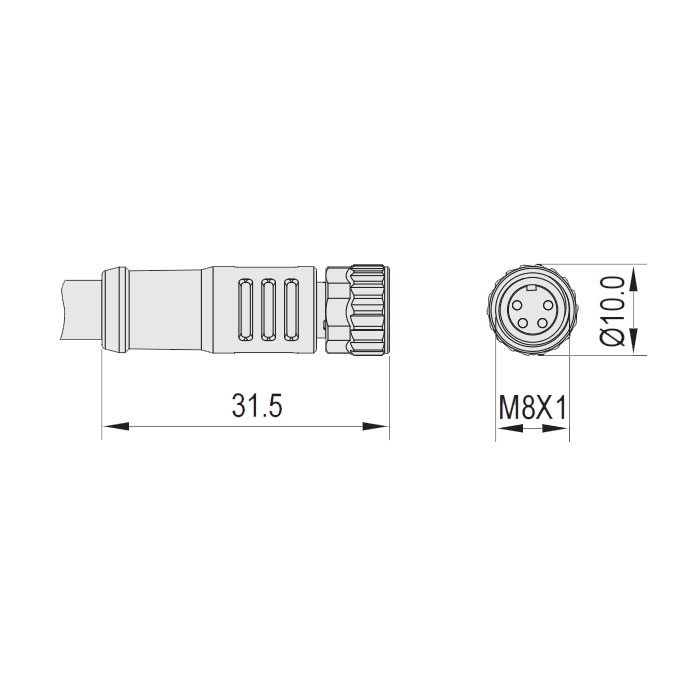 M8 4Pin、母头直型、单端预铸电缆、防焊渣PUR材质、橙色护套、63T041-XXX