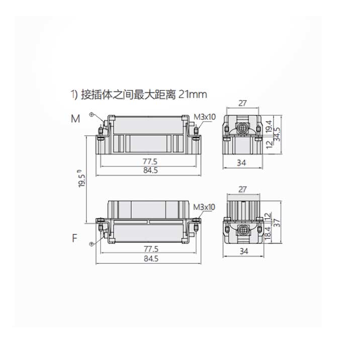 母芯件、冷压接、适配H16B外壳、HEEE-040-F、09320403101