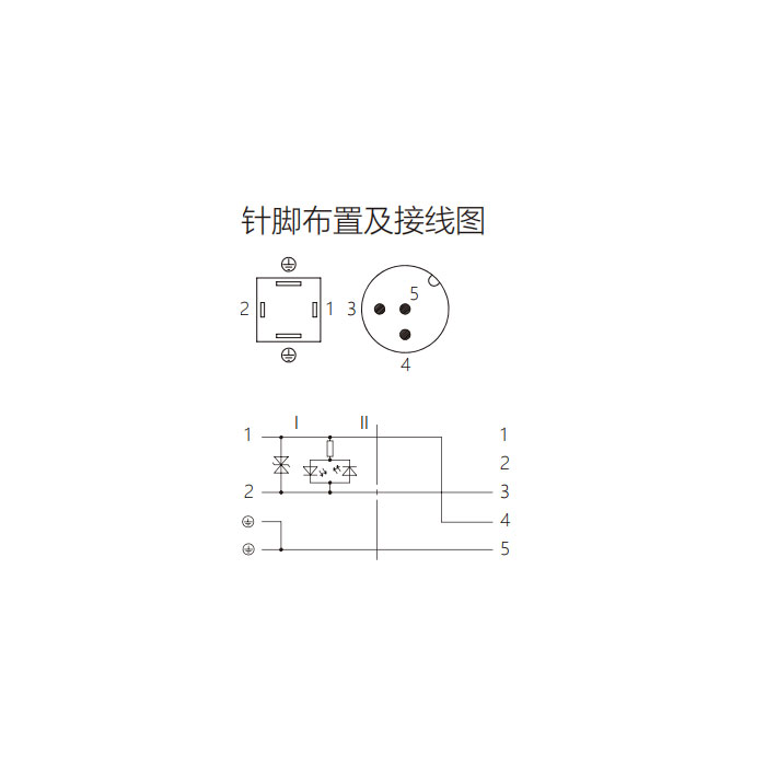 阀门插头类型C，工业，9.4 mm，4Pin转M12公头直型、双端预铸PUR柔性电缆、黑色护套、6VC061-XXX