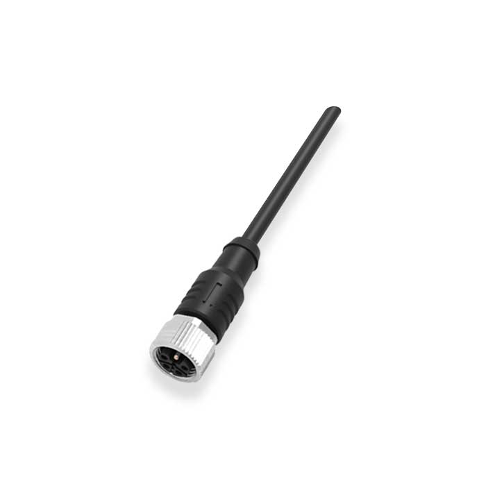 M12 5Pin、L-coded、母头直型、单端预铸PUR柔性电缆、黑色护套、64LS05-XXX