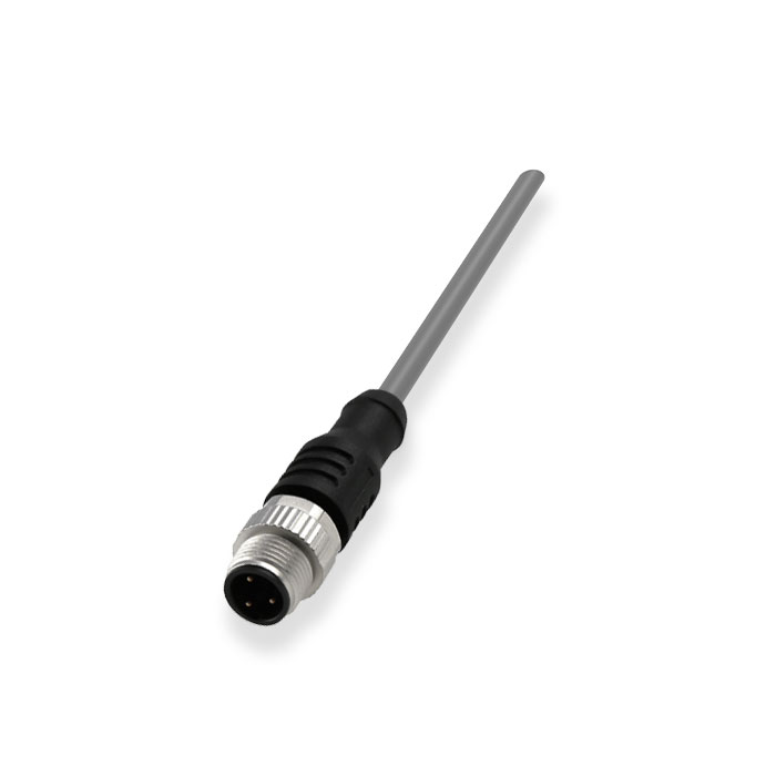 M12 3Pin、公头直型、单端预铸PVC非柔性电缆、灰色护套、64S003-XXX