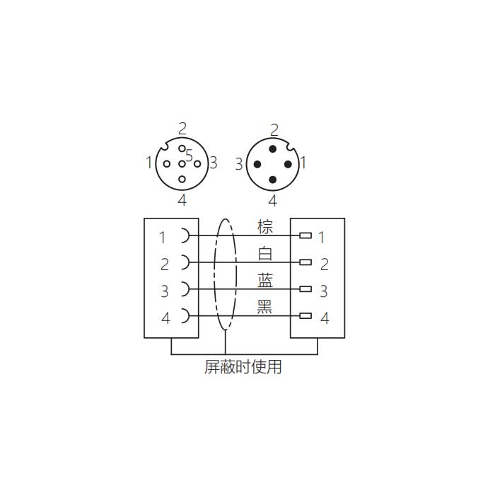 M12 4Pin、母头90°转公头直型、双端预铸PUR柔性电缆、带屏蔽、黑色护套、64D225-XXX