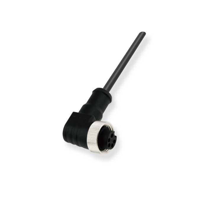 7/8” 5Pin、母头90°、单端预铸PUR柔性电缆、黑色护套、0PI025-XXX