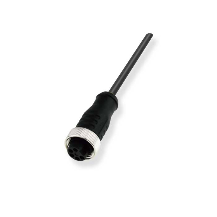 7/8” 5Pin、母头直型、单端预铸PUR柔性电缆、黑色护套、0PI005-XXX