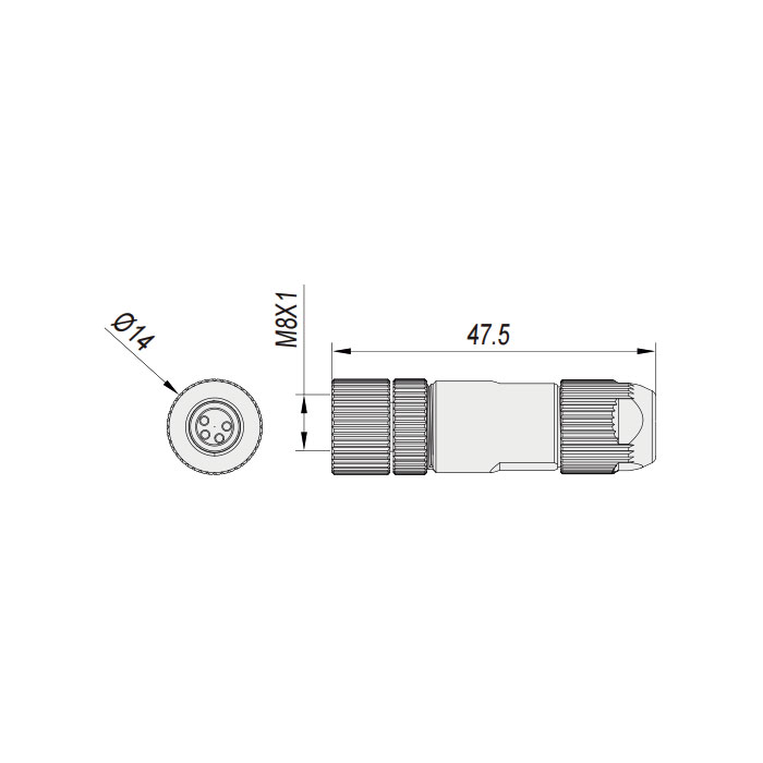 M8 4Pin、母头直型、螺钉连接、金属屏蔽、63F181