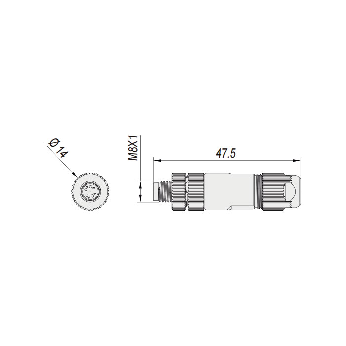 M8 4Pin、公头直型、螺钉连接、金属屏蔽、63F161