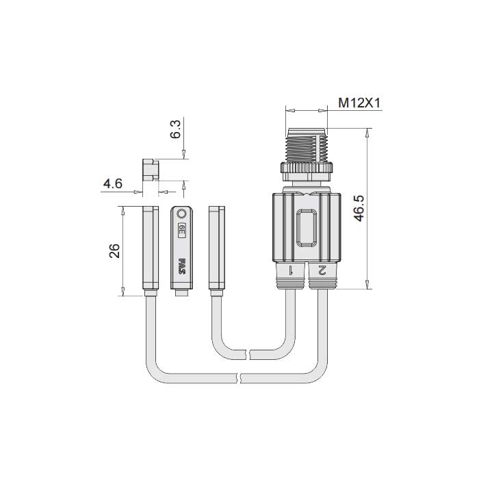  二线制、PLC模组PNP、Y-Twin®、可在 AirTAC T型槽固定， 带M12公头直型 (4针)、6AE143-XXX  