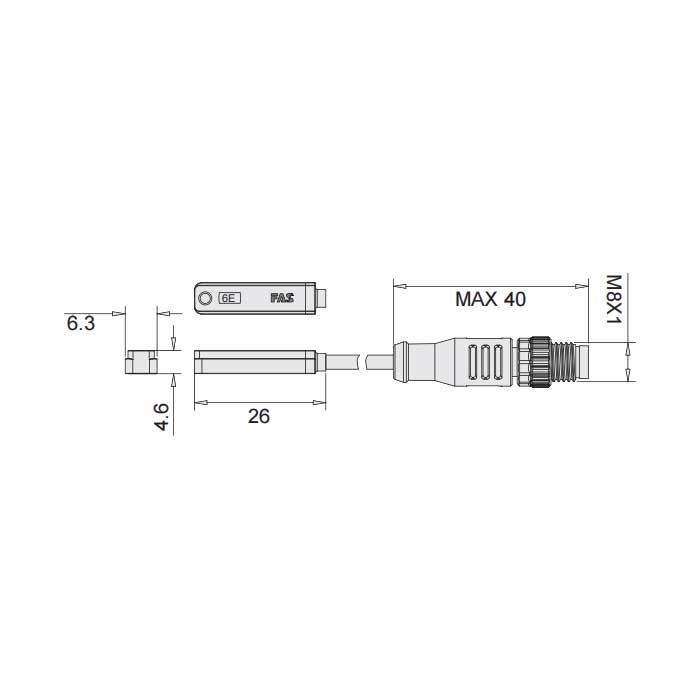  二线制、PLC模组PNP、可在AirTAC T型槽固定, 带M8插头的电缆(3针)、6AE023-XXX  