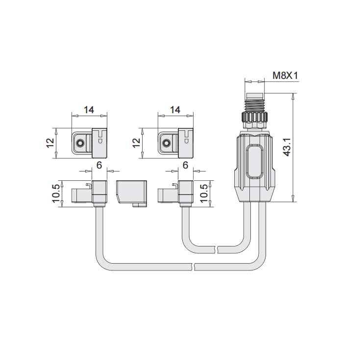 二线制、 PLC模组PNP 、Y-Twin®、可在AirTAC J型槽固定,带M8插头的电缆 (4针)、6AJ063-XXX  