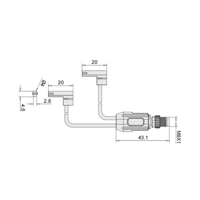 PNP常开、Y-Twin®、可在SMC C型槽固定， 带M8公头直型 (4针)、4SC241-XXX