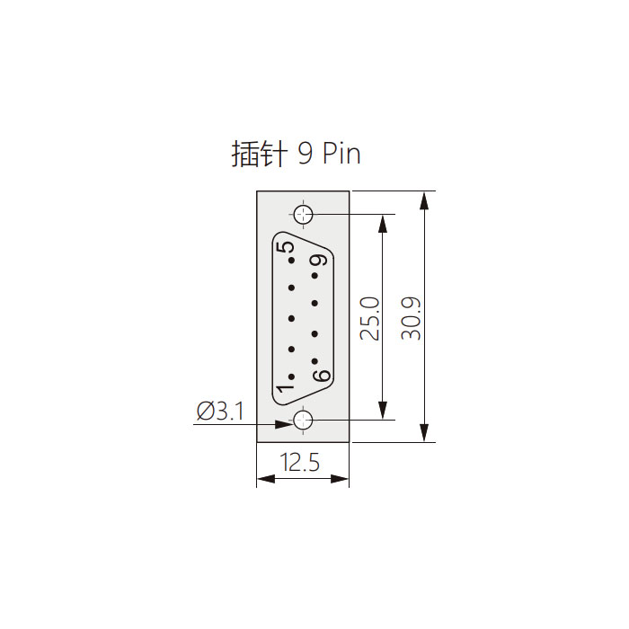 D-SUB 9 Pin 连接器、公头、压接式、屏蔽、180°出线、FMK1G-109-MC、900109