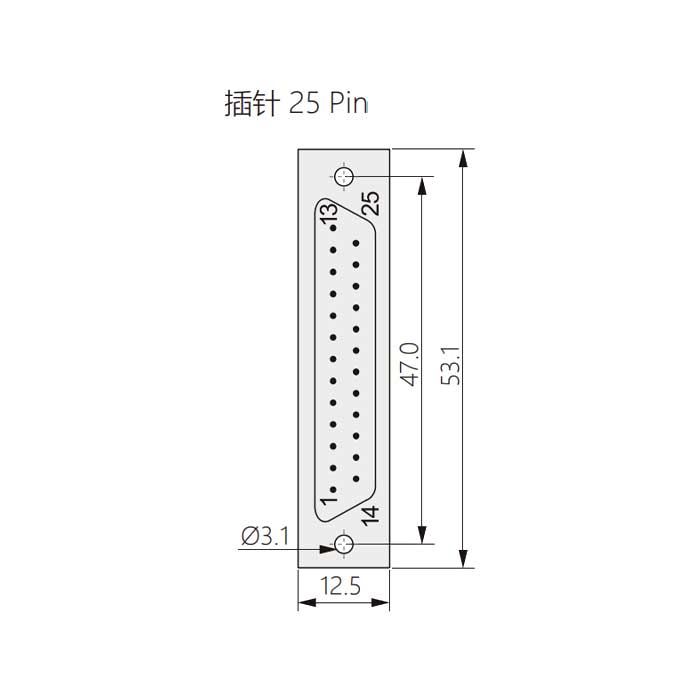 D-SUB 25 Pin 连接器、公头、螺钉压接、屏蔽、45°出线、FMK3G-225-MP-B、955255