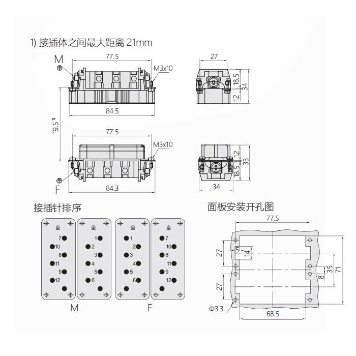 公芯件、螺钉压接、适配H32B外壳、HSB-006-M(1-6)/MD(7-12)、09310062601 / 09310062611