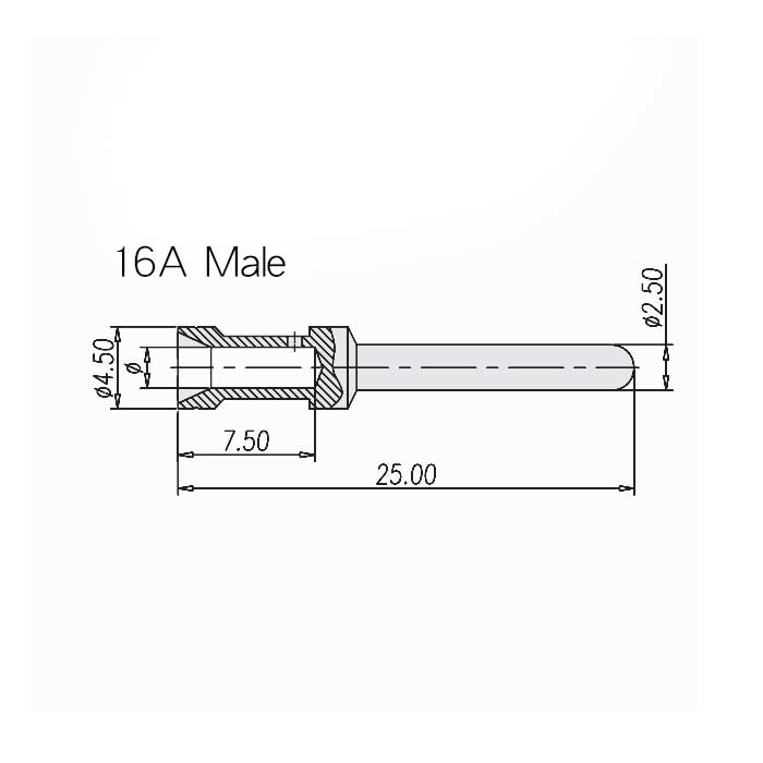 16A gold plated cold press pin、Male、Wire diameter 0.14-0.37mm²、DEM-0.37、09330006117