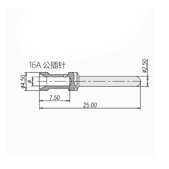 16A镀银、冷压针、公插针、线径2.5mm²、CEM-2.5、09330006102
